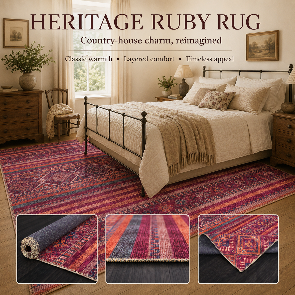 Tapis Ethnique Bordeaux Lavable Faustine, vue 7