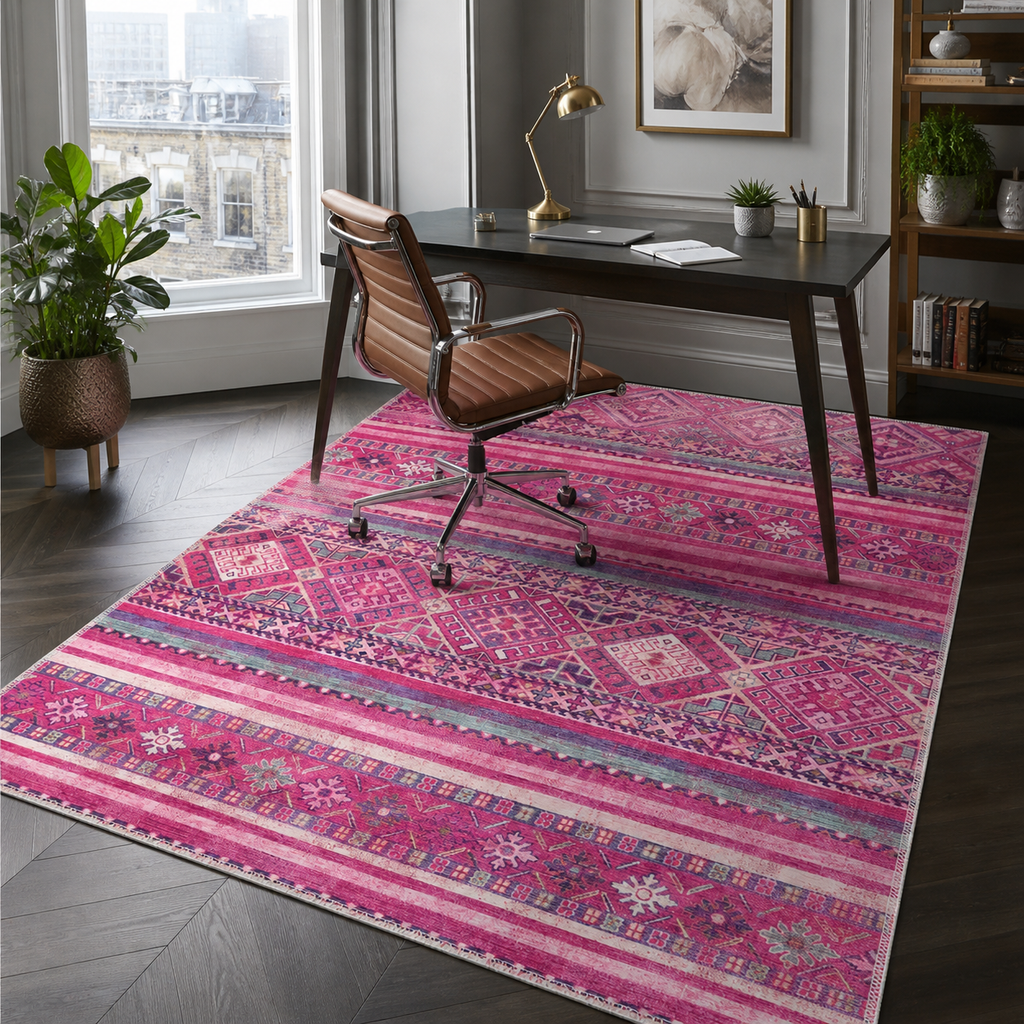 Tapis Ethnique Bleu Marine Lavable Nolia, vue 4