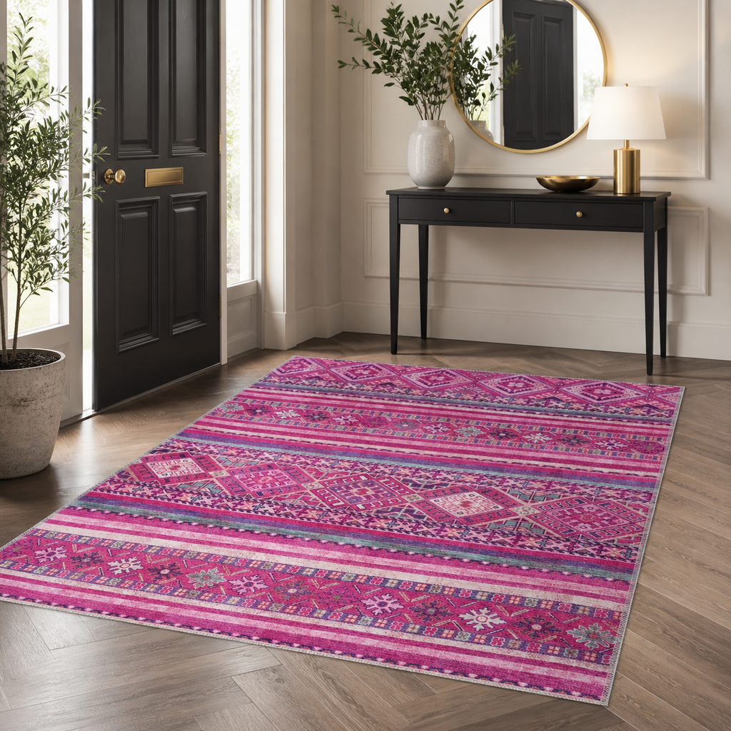Tapis Ethnique Bleu Marine Lavable Nolia, vue 5