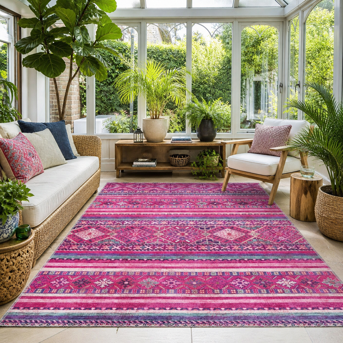 Tapis Ethnique Bleu Marine Lavable Nolia, vue 6