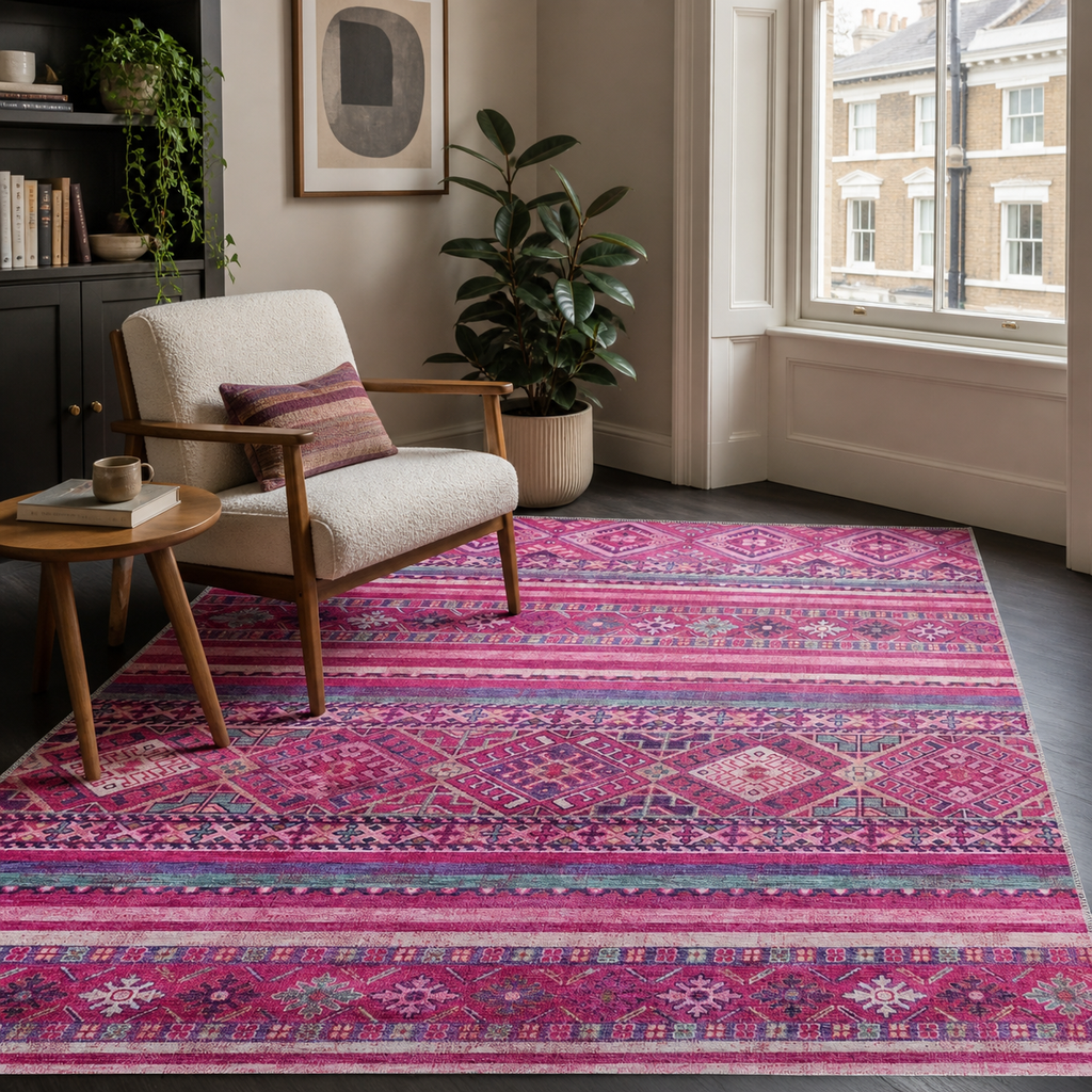 Tapis Ethnique Bleu Marine Lavable Nolia, vue 7