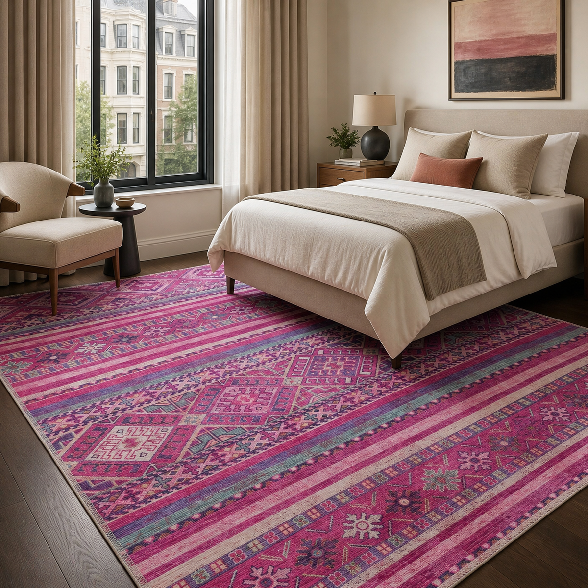 Tapis Ethnique Bleu Marine Lavable Nolia, vue 8