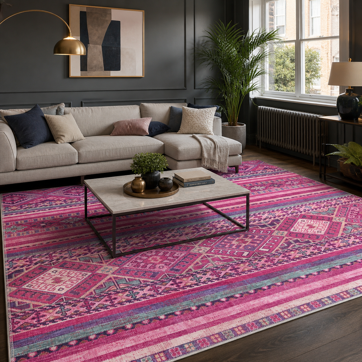 Tapis Ethnique Bleu Marine Lavable Nolia, vue 10