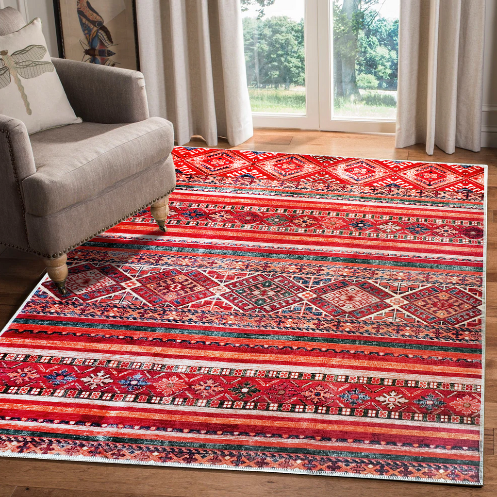 Tapis Ethnique Bordeaux Lavable Naëlle, vue principale