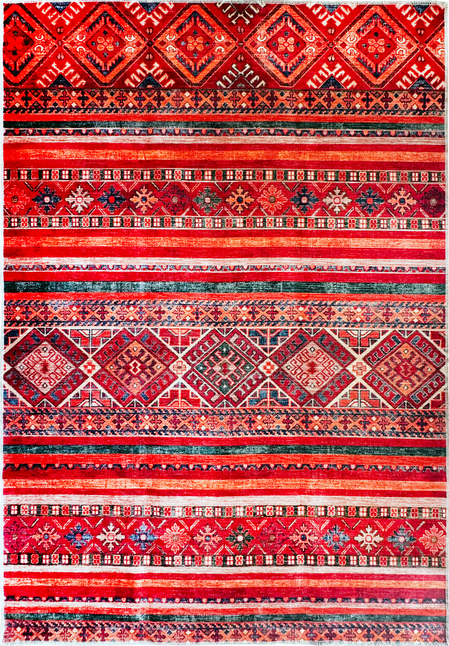 Détail du motif du tapis ethnique bordeaux lavable Naëlle