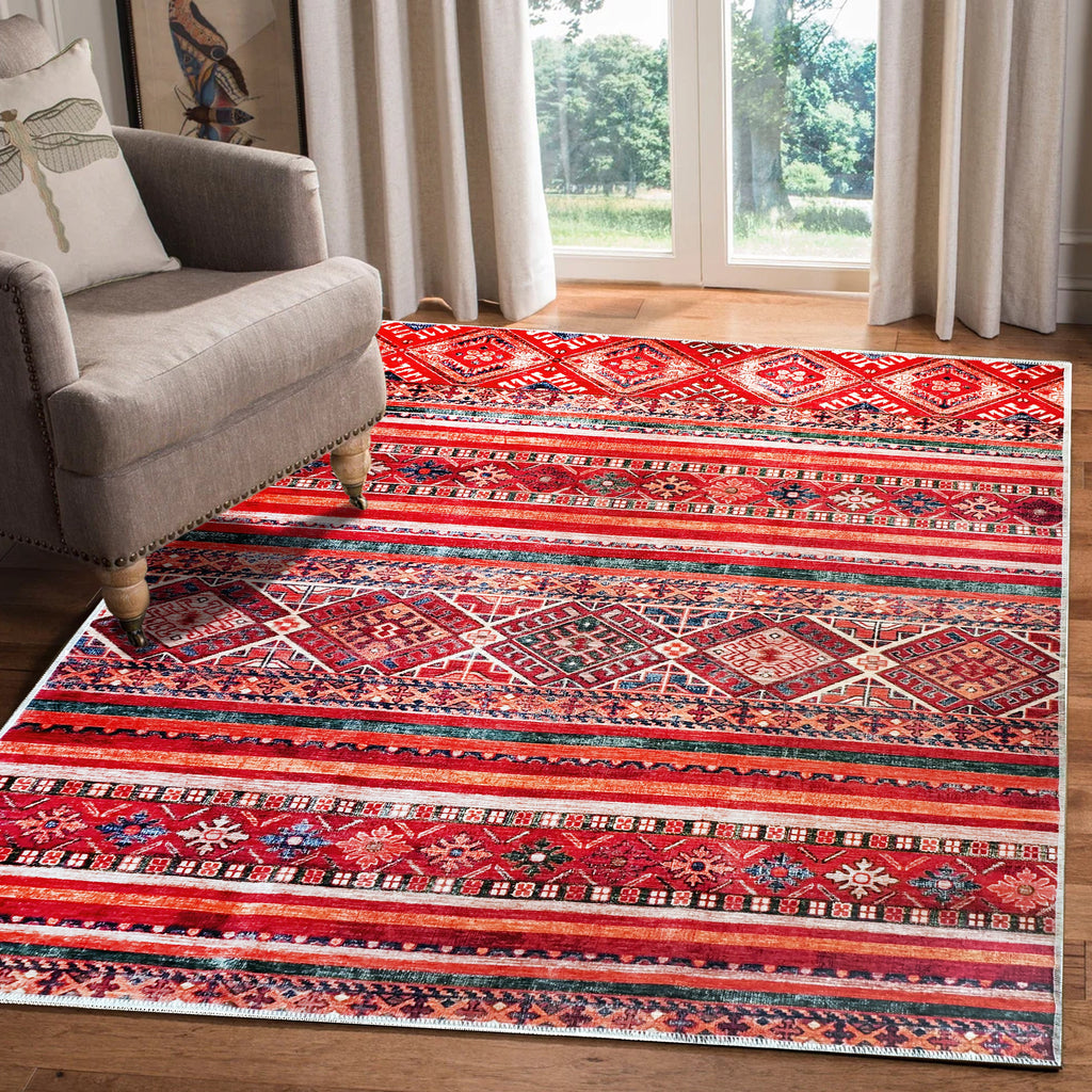 Tapis Ethnique Bordeaux Lavable Naëlle, vue 5