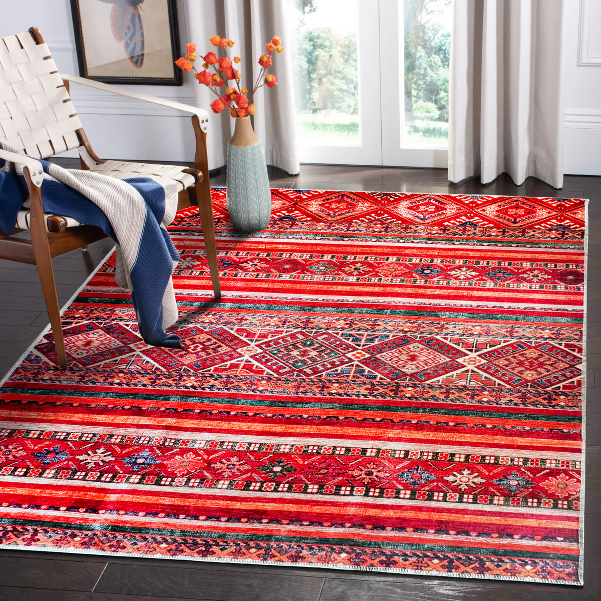 Tapis Ethnique Bordeaux Lavable Naëlle, vue 6