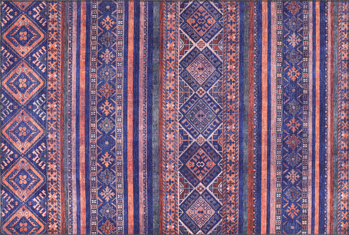 Tapis Ethnique Bleu Marine Lavable Danaé, vue 10