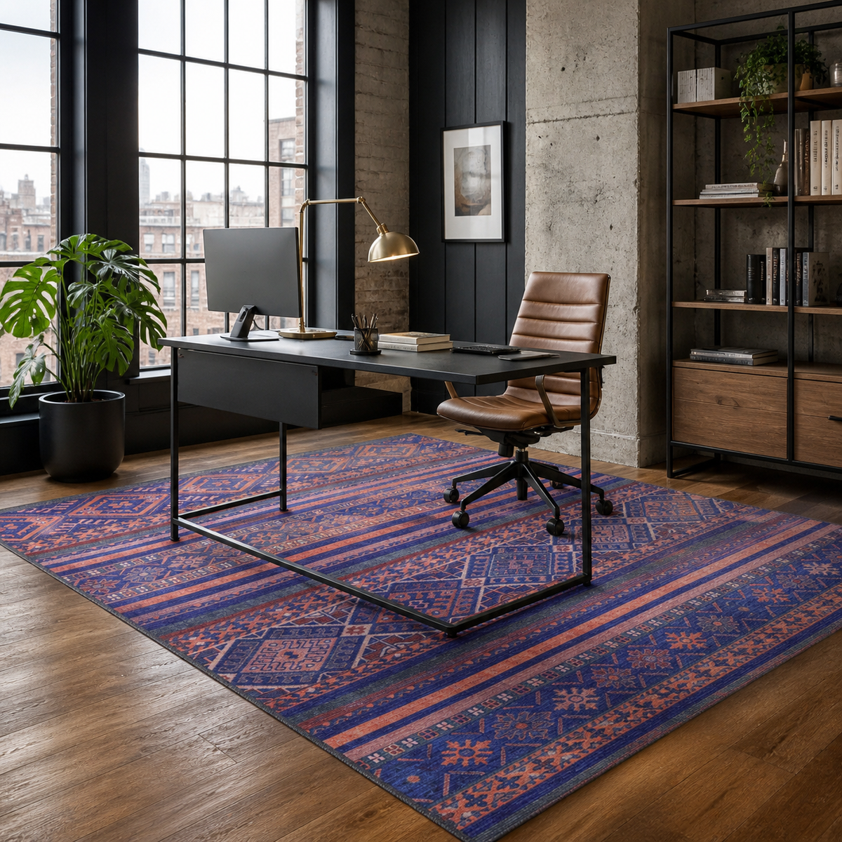 Tapis Ethnique Bleu Marine Lavable Danaé, vue 4