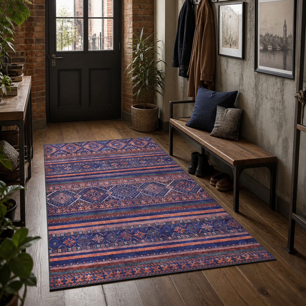 Tapis Ethnique Bleu Marine Lavable Danaé, vue 7