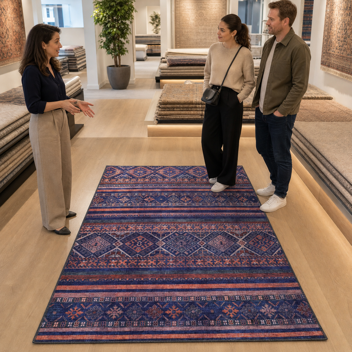 Tapis Ethnique Bleu Marine Lavable Danaé, vue 9