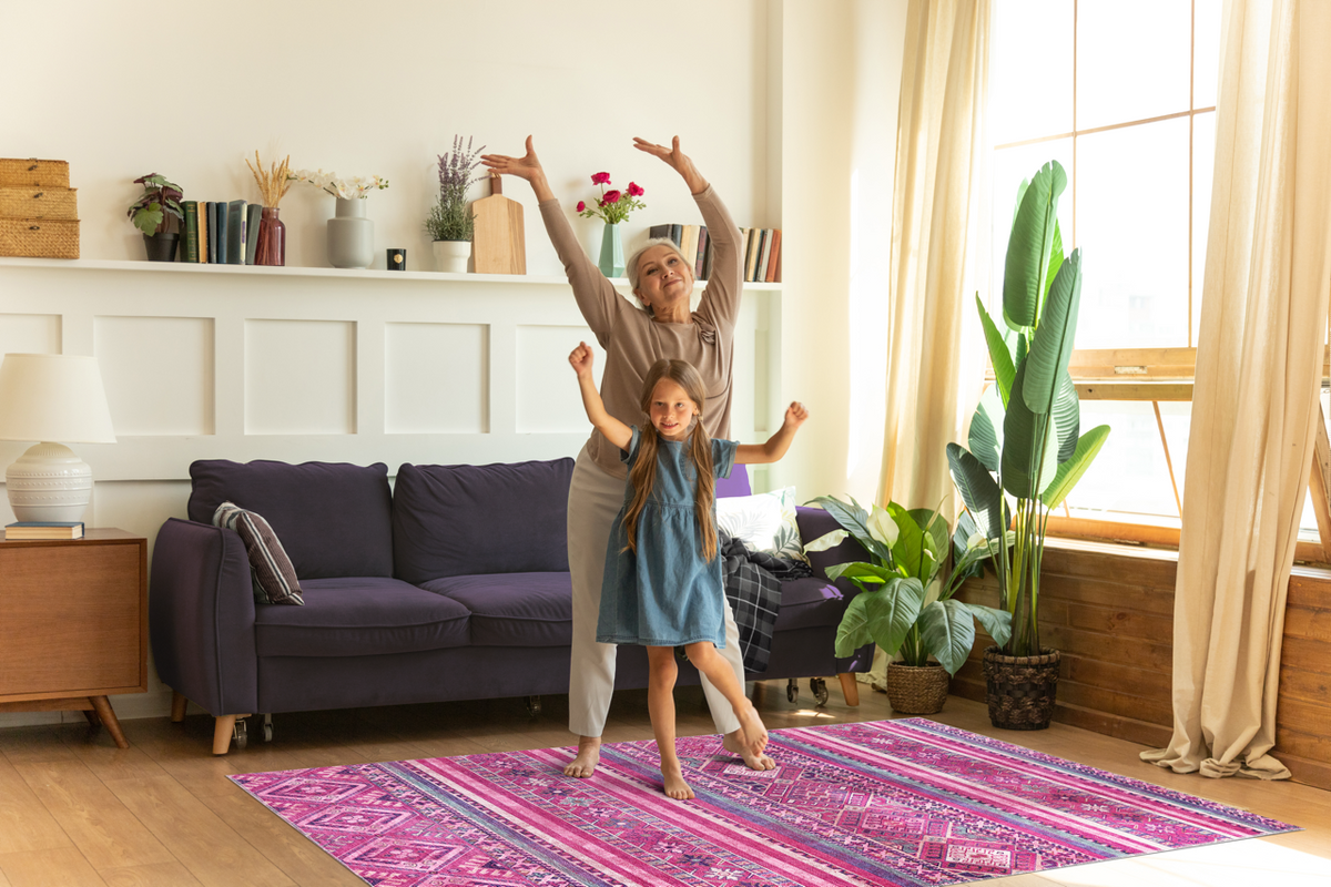 Tapis Ethnique Bleu Marine Lavable Vega, vue 3