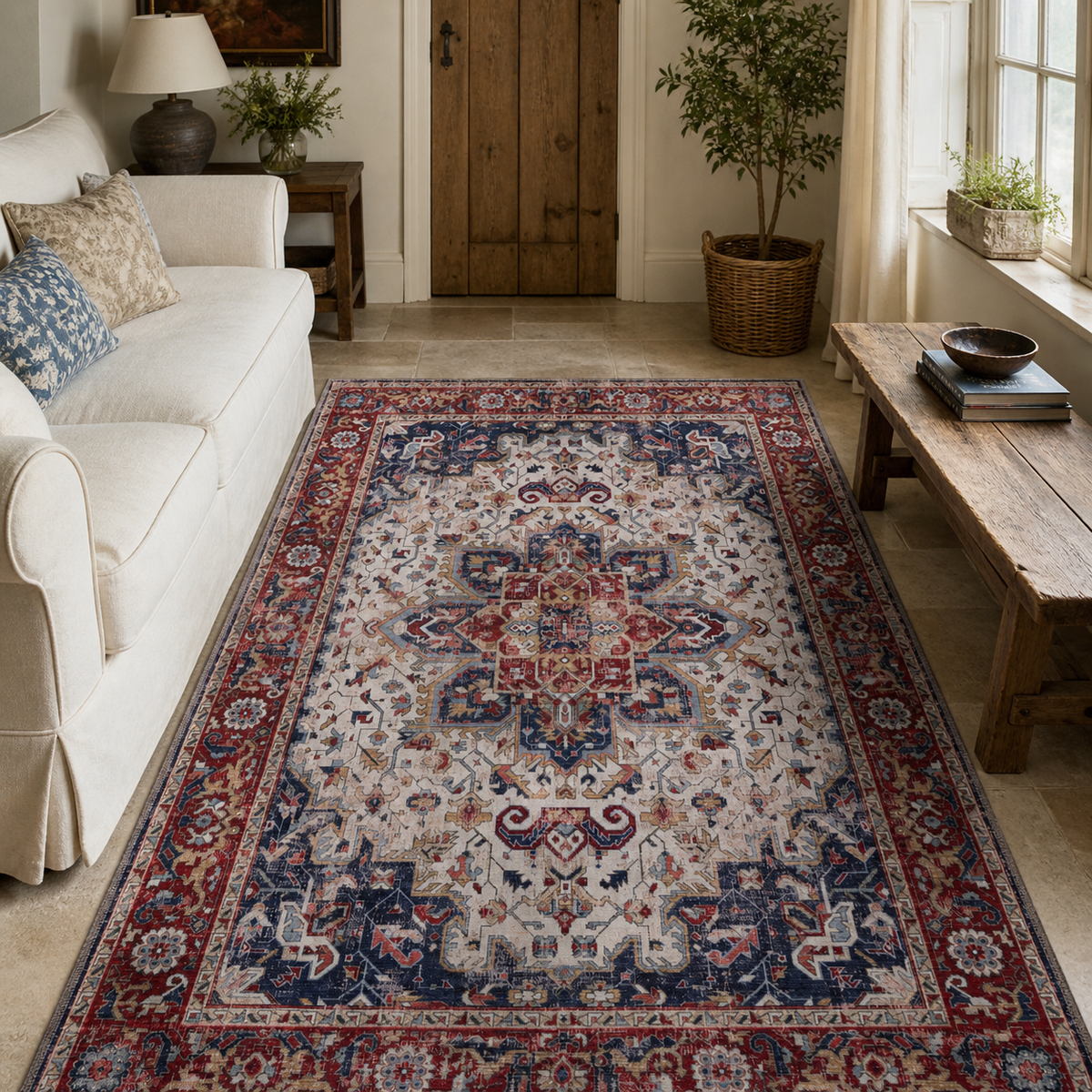 Tapis Vintage Gris Lavable Clara, vue principale