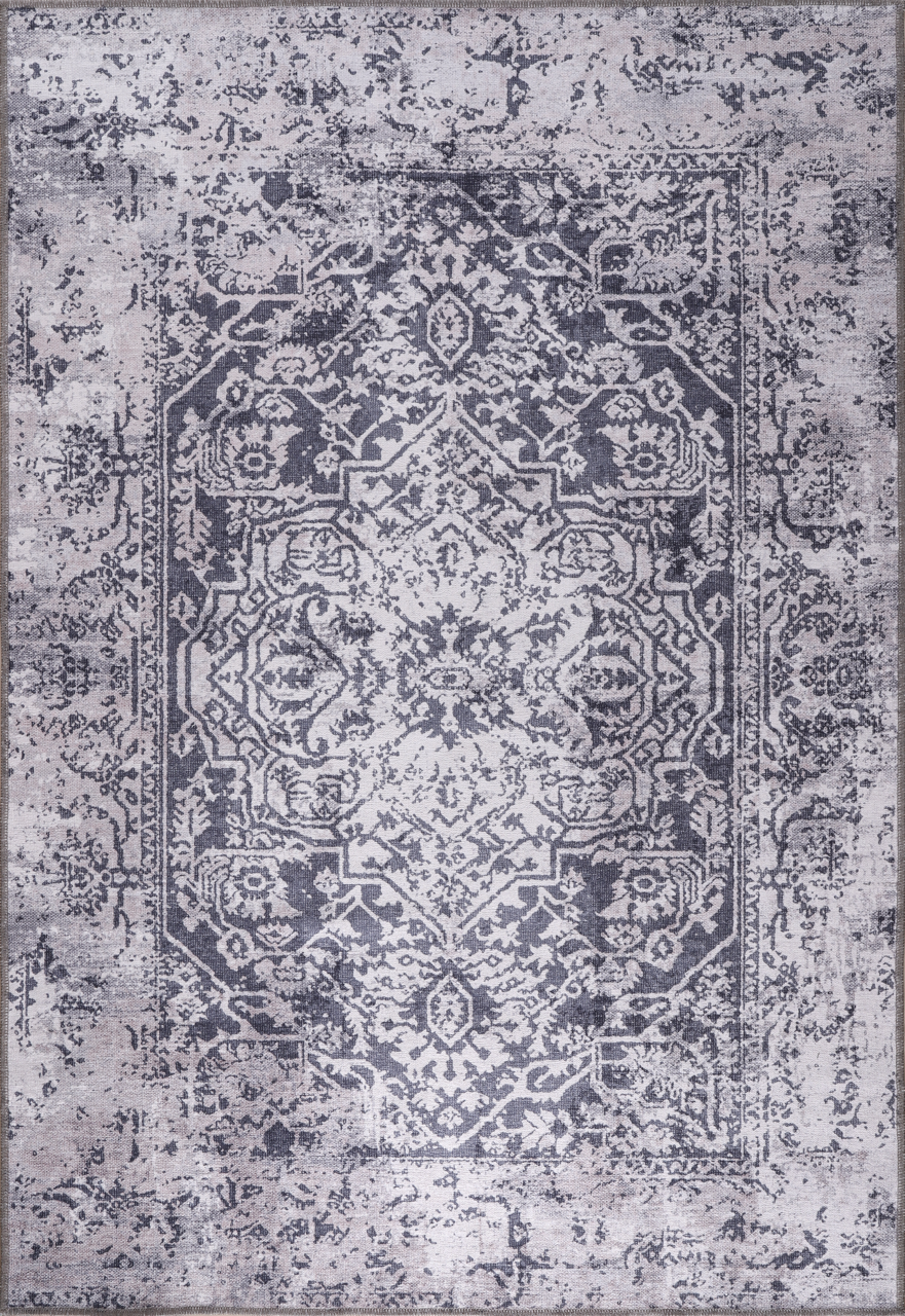 Détail du motif du tapis abstrait gris lavable Agathe