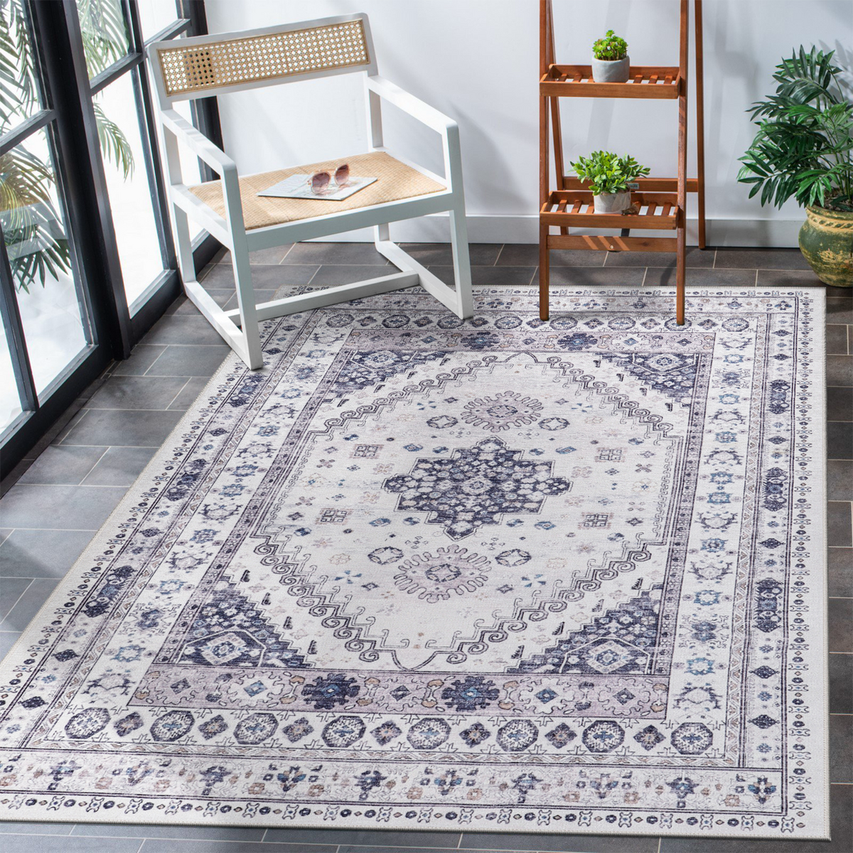 Tapis Ethnique Crème et Blanc Lavable Romy, vue 7