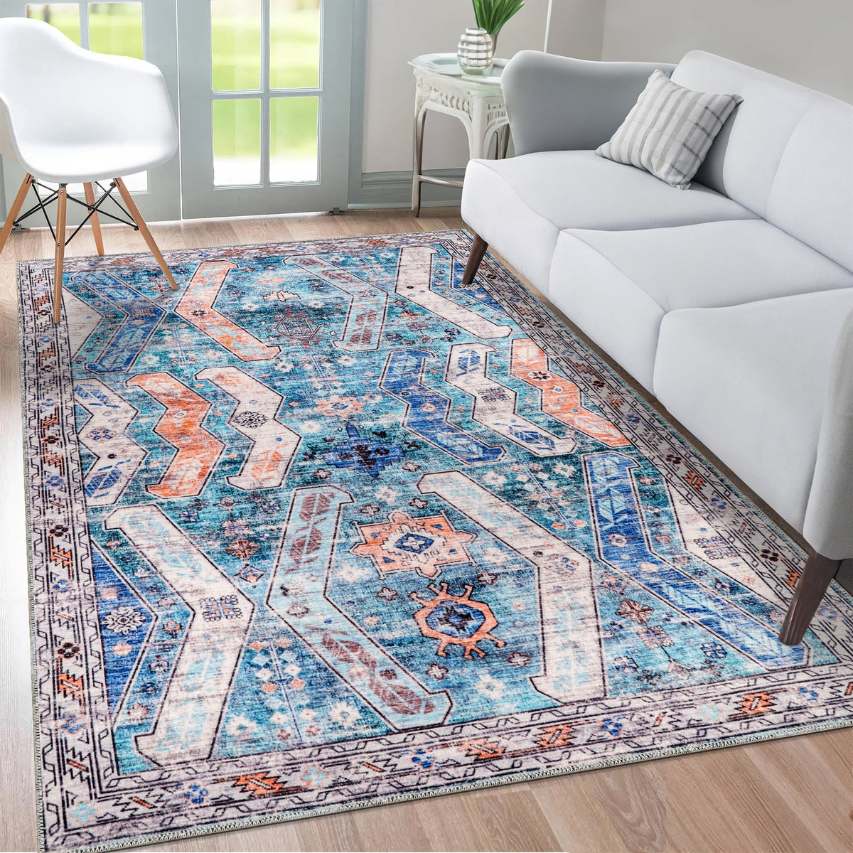Tapis Ethnique Crème et Blanc Lavable Nora, vue 4