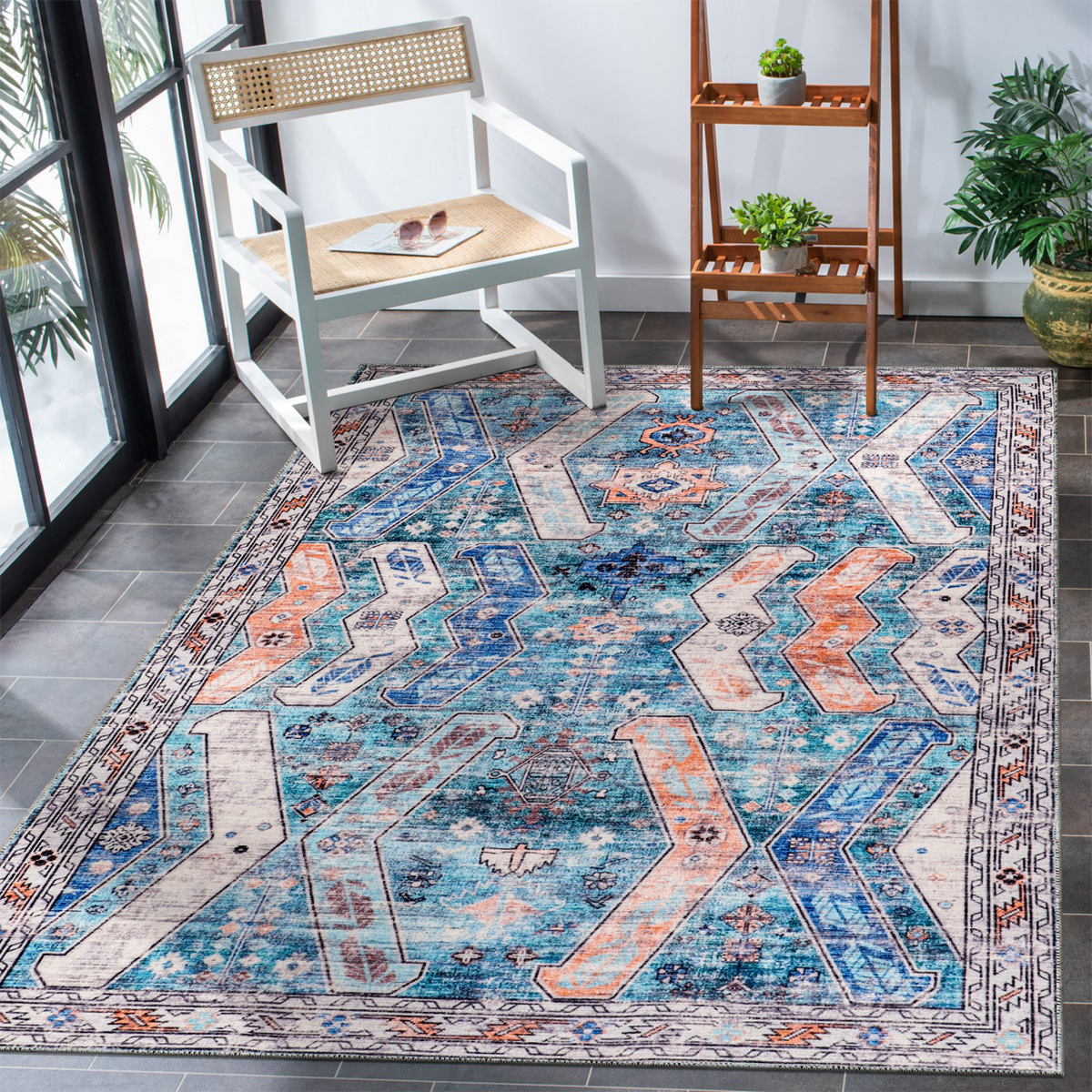 Tapis Ethnique Crème et Blanc Lavable Nora, vue 6