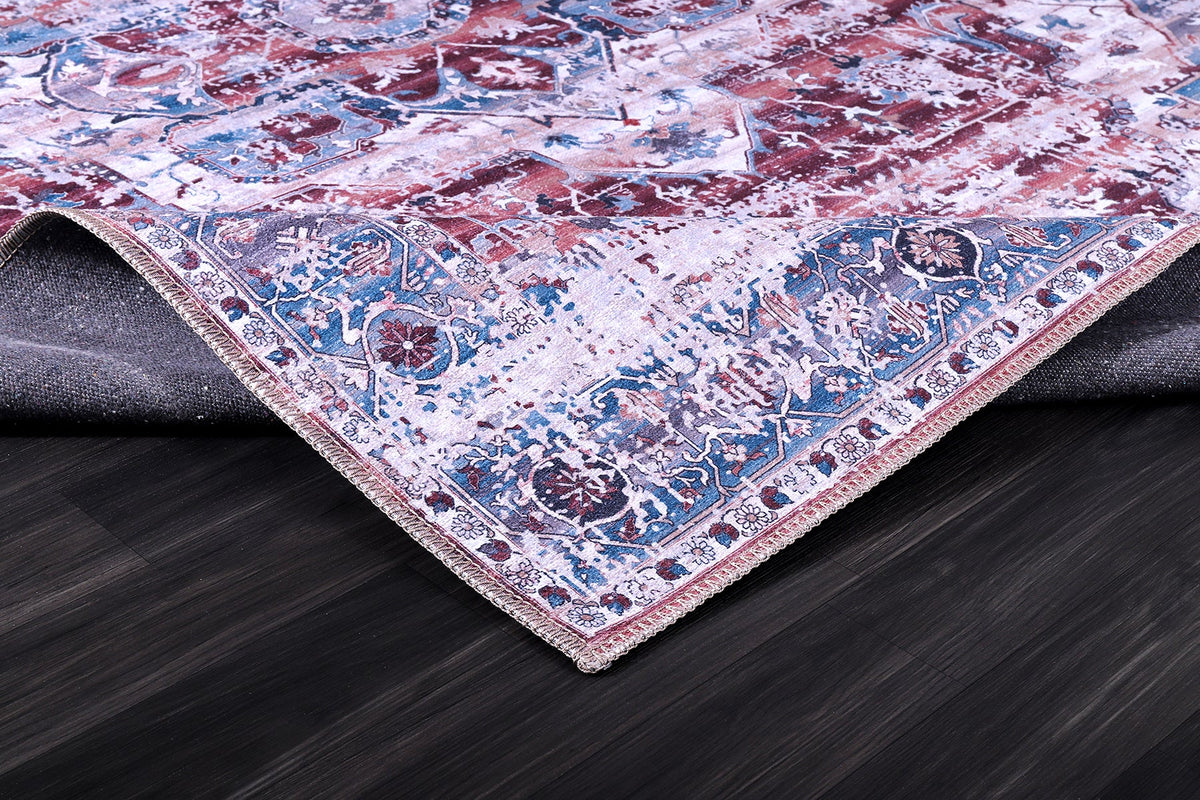 Détail du motif du tapis vintage gris lavable Daphné