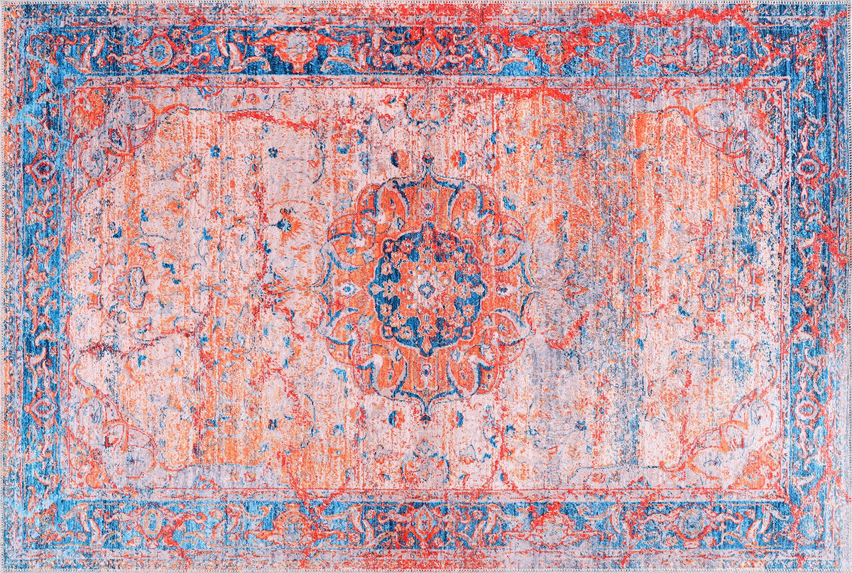 Tapis Classique Vintage Bleu Marine Lavable Isaure, vue 4