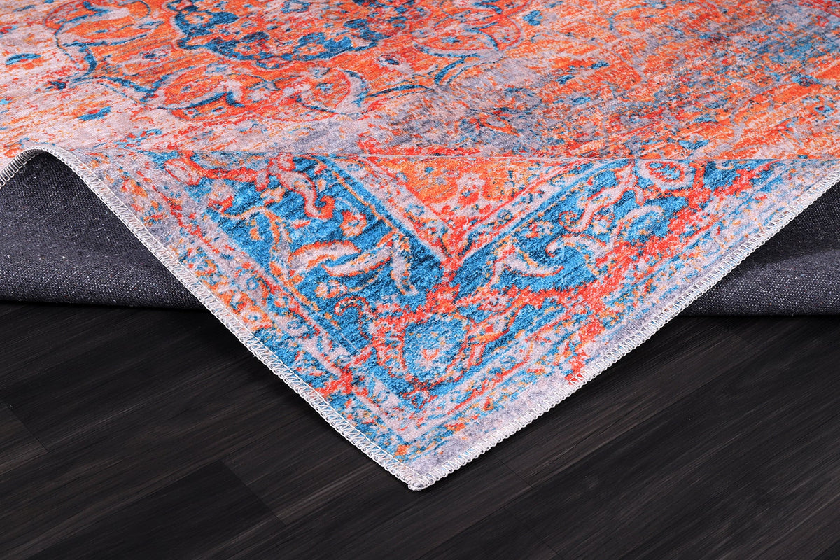 Tapis Classique Vintage Bleu Marine Lavable Isaure, vue 5