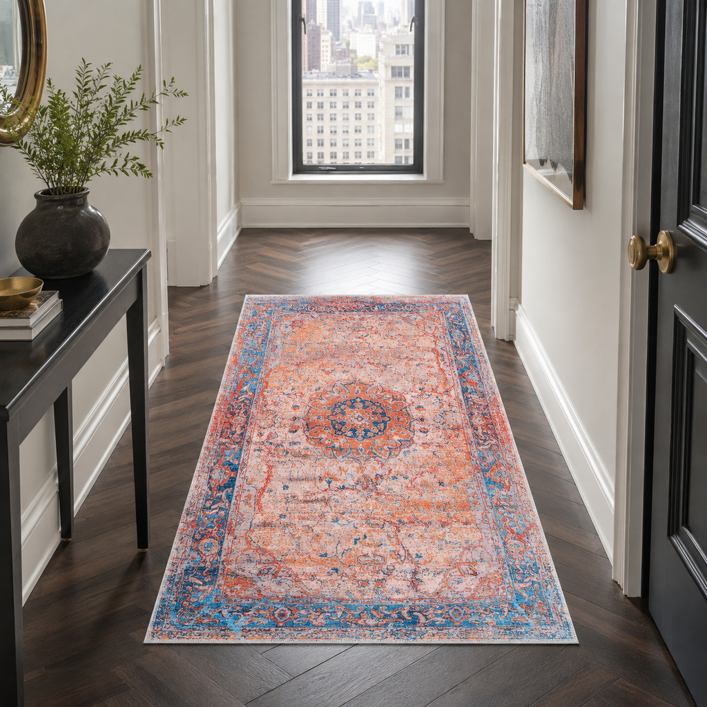 Tapis Classique Vintage Bleu Marine Lavable Isaure, vue 9