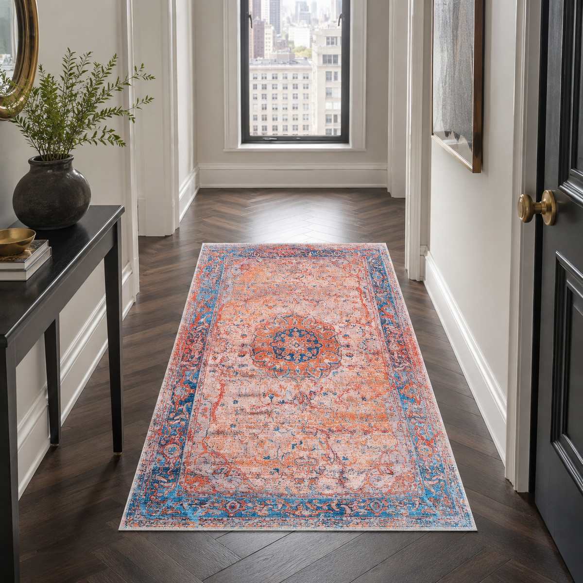 Tapis Classique Vintage Bleu Marine Lavable Isaure, vue 9