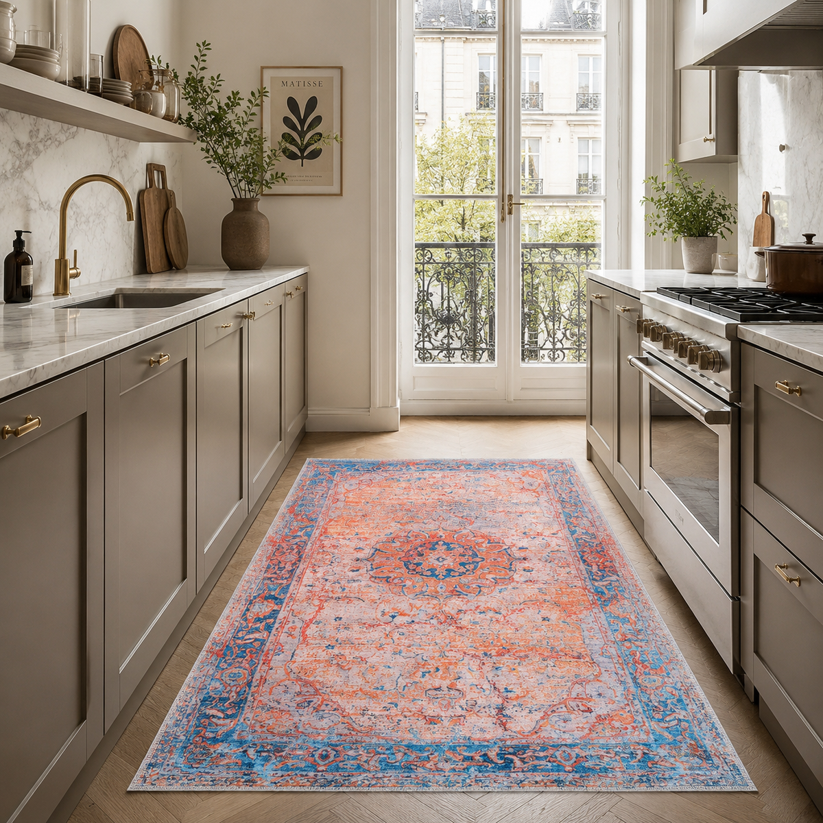 Tapis Classique Vintage Bleu Marine Lavable Isaure, vue 10