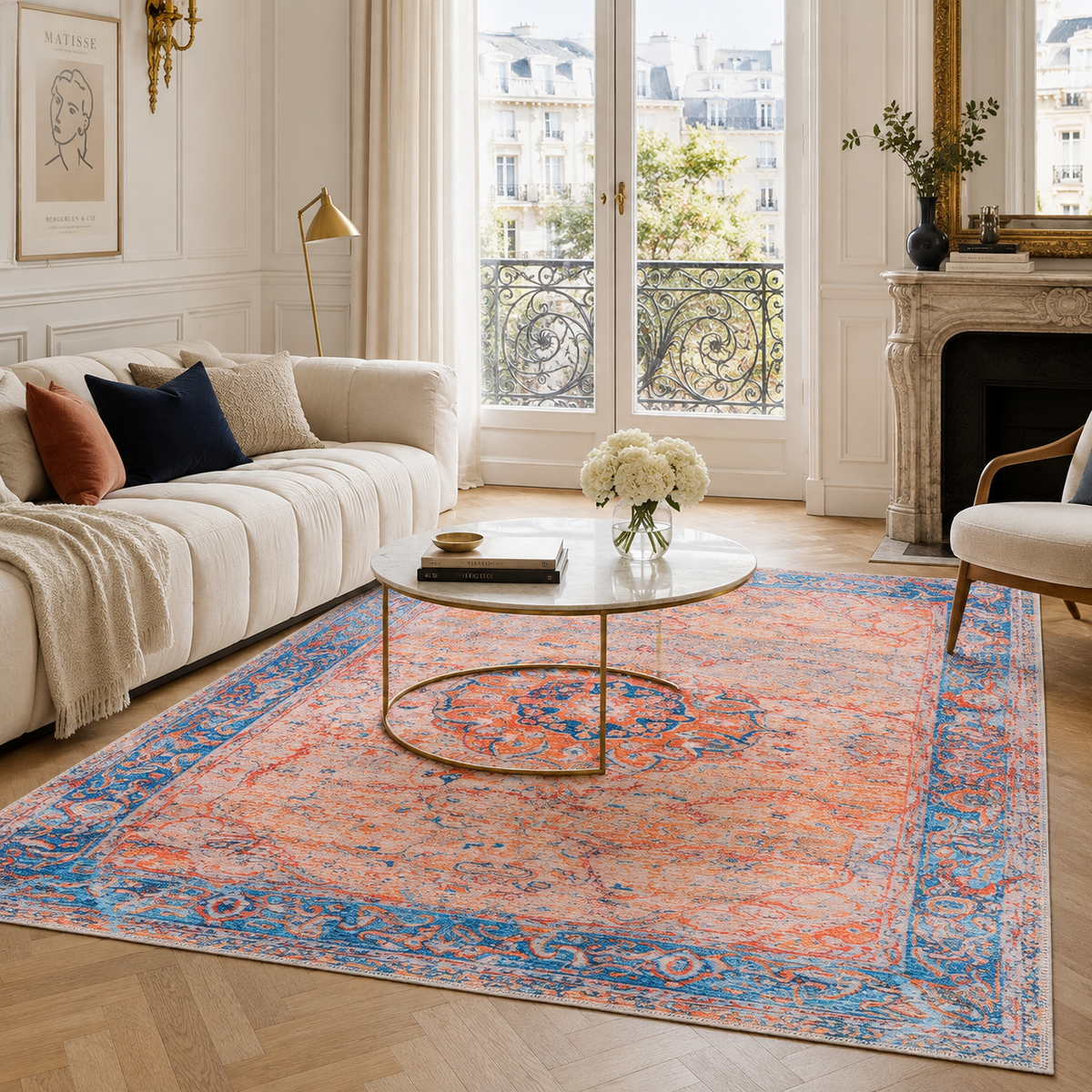 Tapis Classique Vintage Bleu Marine Lavable Isaure, vue 13