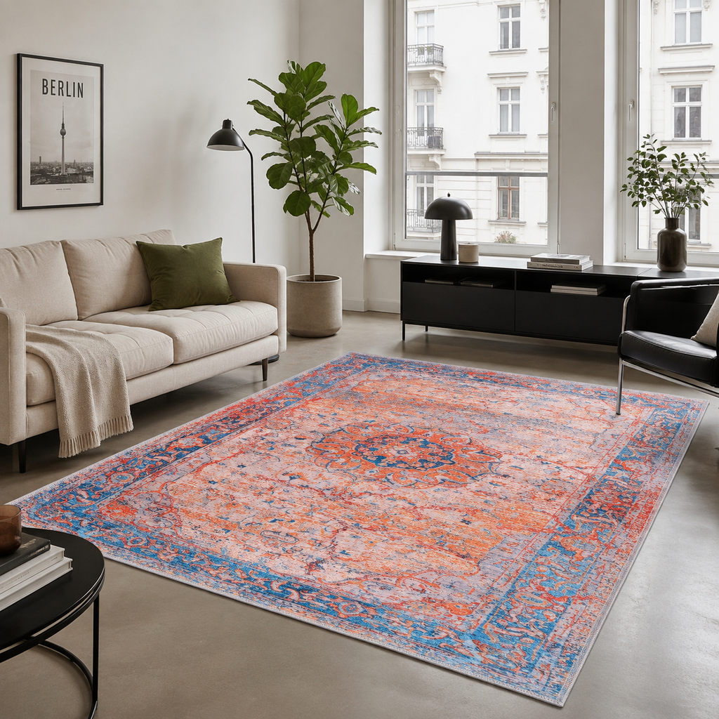 Tapis Classique Vintage Bleu Marine Lavable Isaure, vue 11