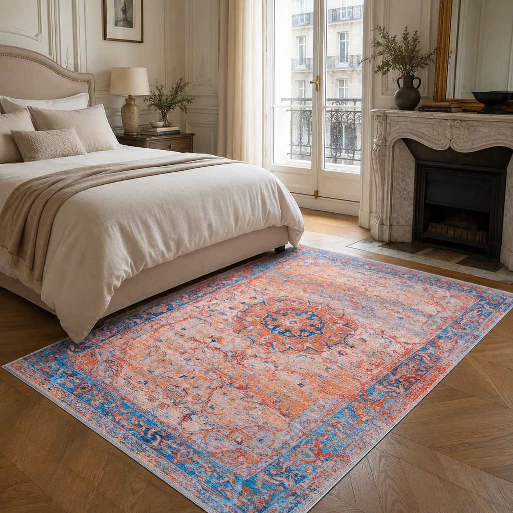 Tapis Classique Vintage Bleu Marine Lavable Isaure, vue 15