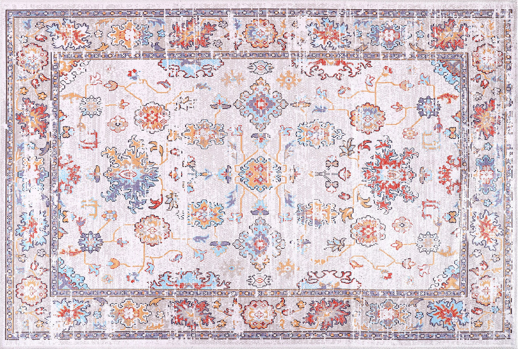 Tapis Classique Vintage Crème et Blanc Lavable Faustine, vue principale