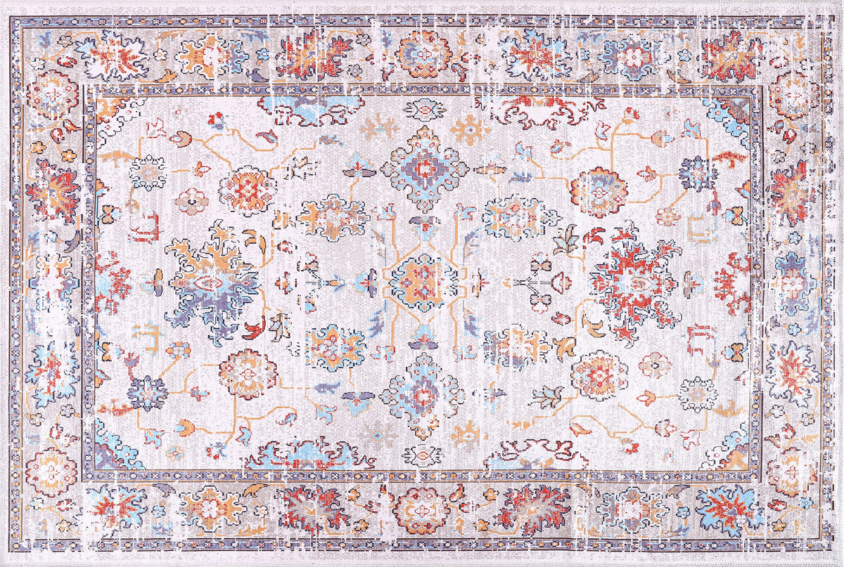 Tapis Classique Vintage Crème et Blanc Lavable Faustine, vue principale
