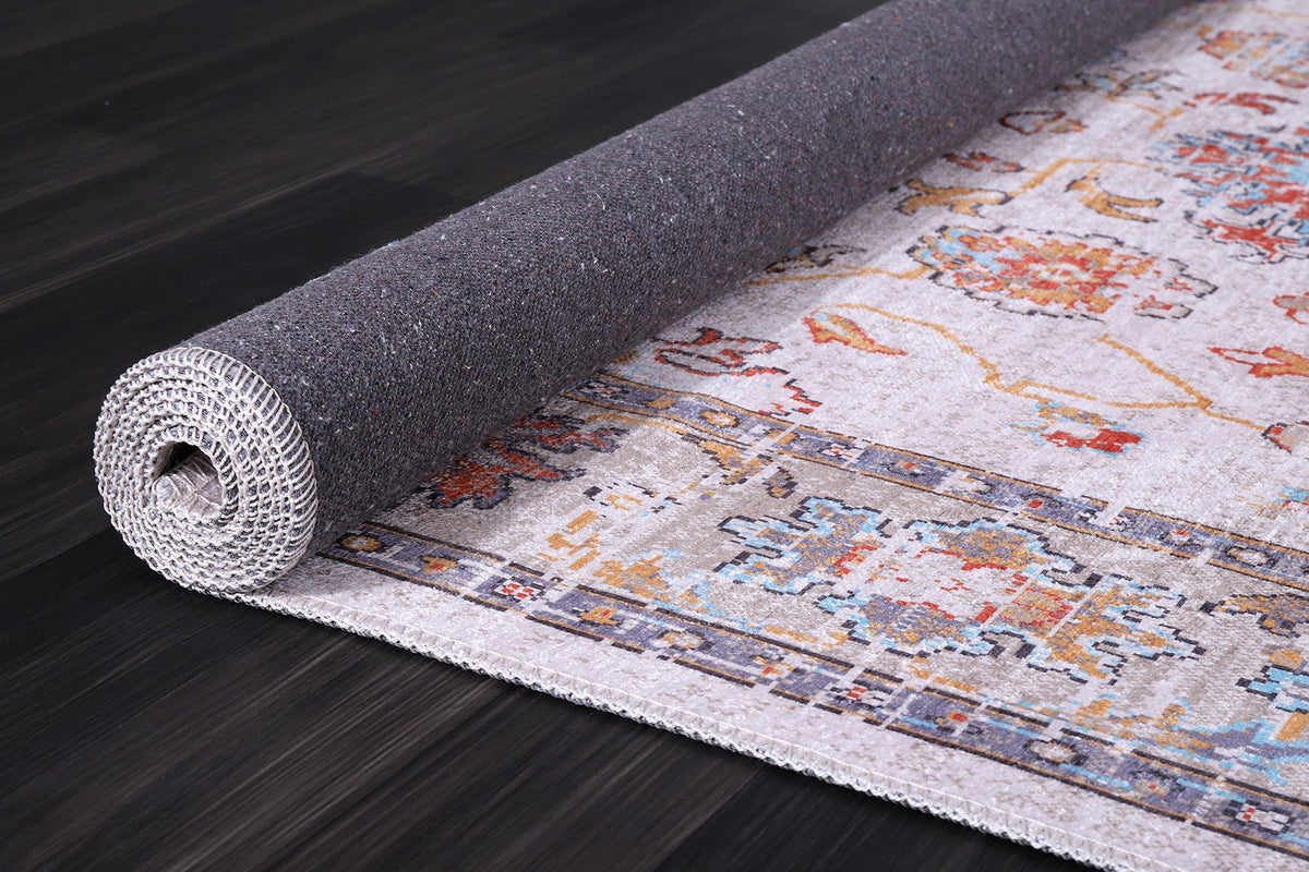 Tapis Classique Vintage Crème et Blanc Lavable Faustine, vue 4