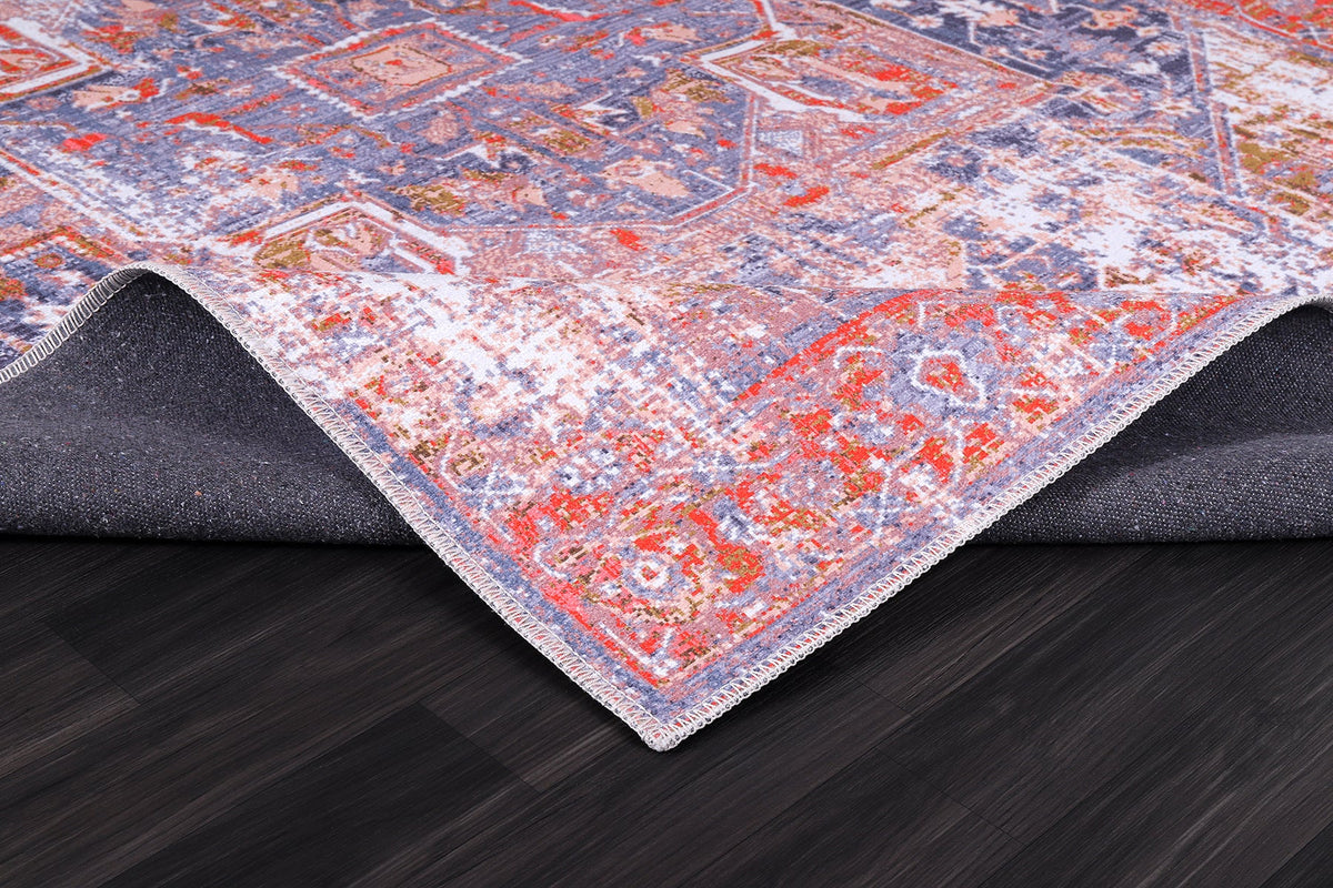 Détail du motif du tapis classique vintage bordeaux lavable Athéna