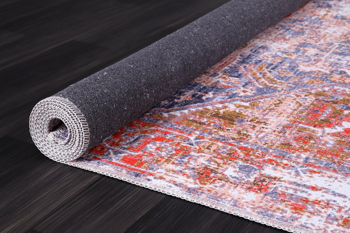 Tapis Classique Vintage Bordeaux Lavable Athéna, vue 4