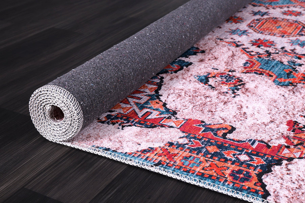 Tapis Classique Vintage Bordeaux Lavable Élina, vue 4