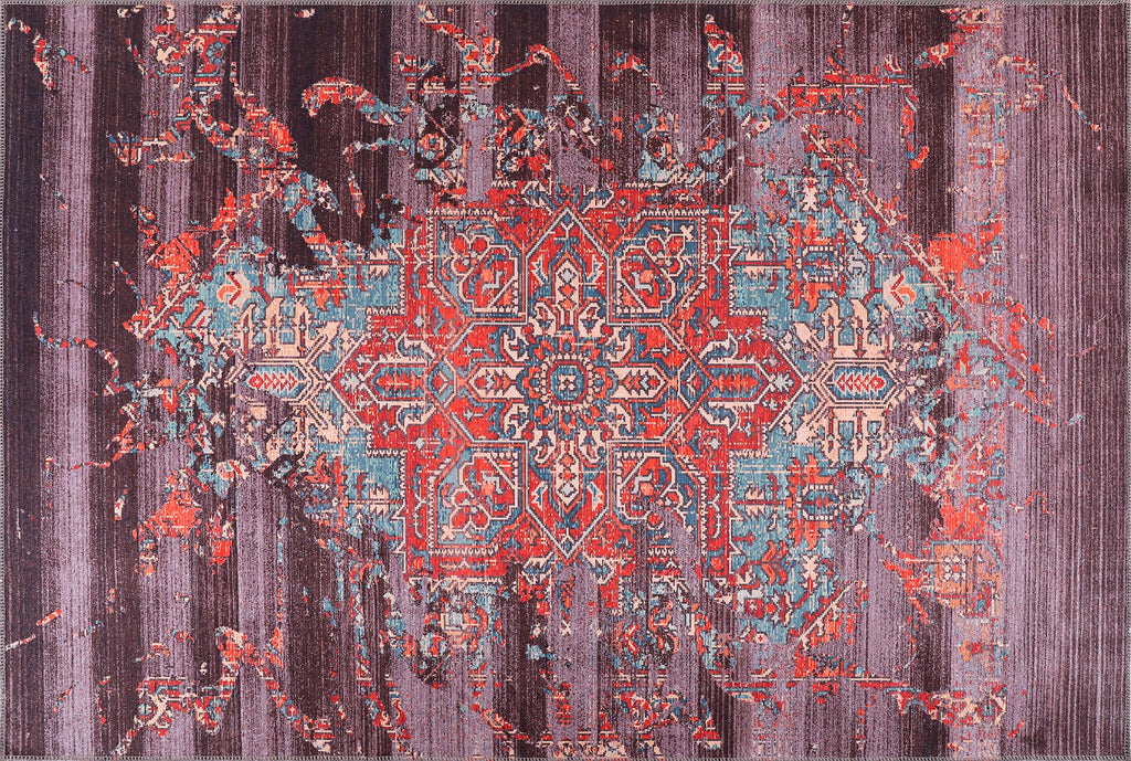 Tapis Vintage Bordeaux Lavable Fleur, vue principale