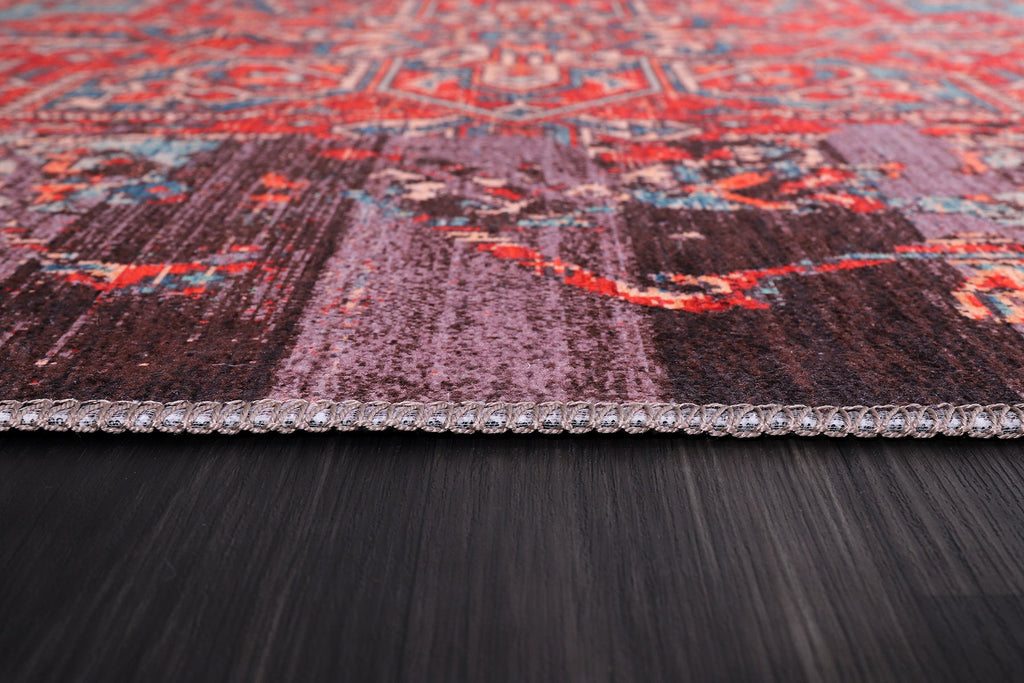 Tapis Vintage Bordeaux Lavable Fleur, vue 3