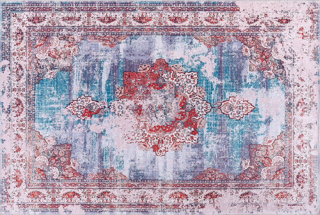 Tapis Classique Vintage Bleu Marine Lavable Isla, vue principale