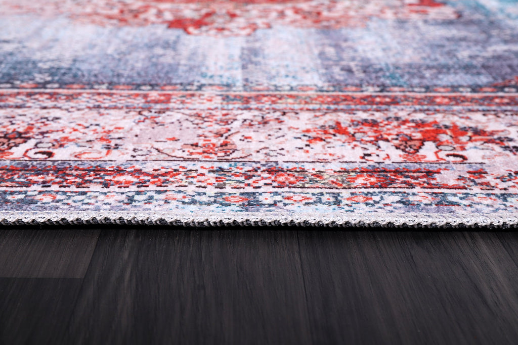 Tapis Classique Vintage Bleu Marine Lavable Isla, vue 3