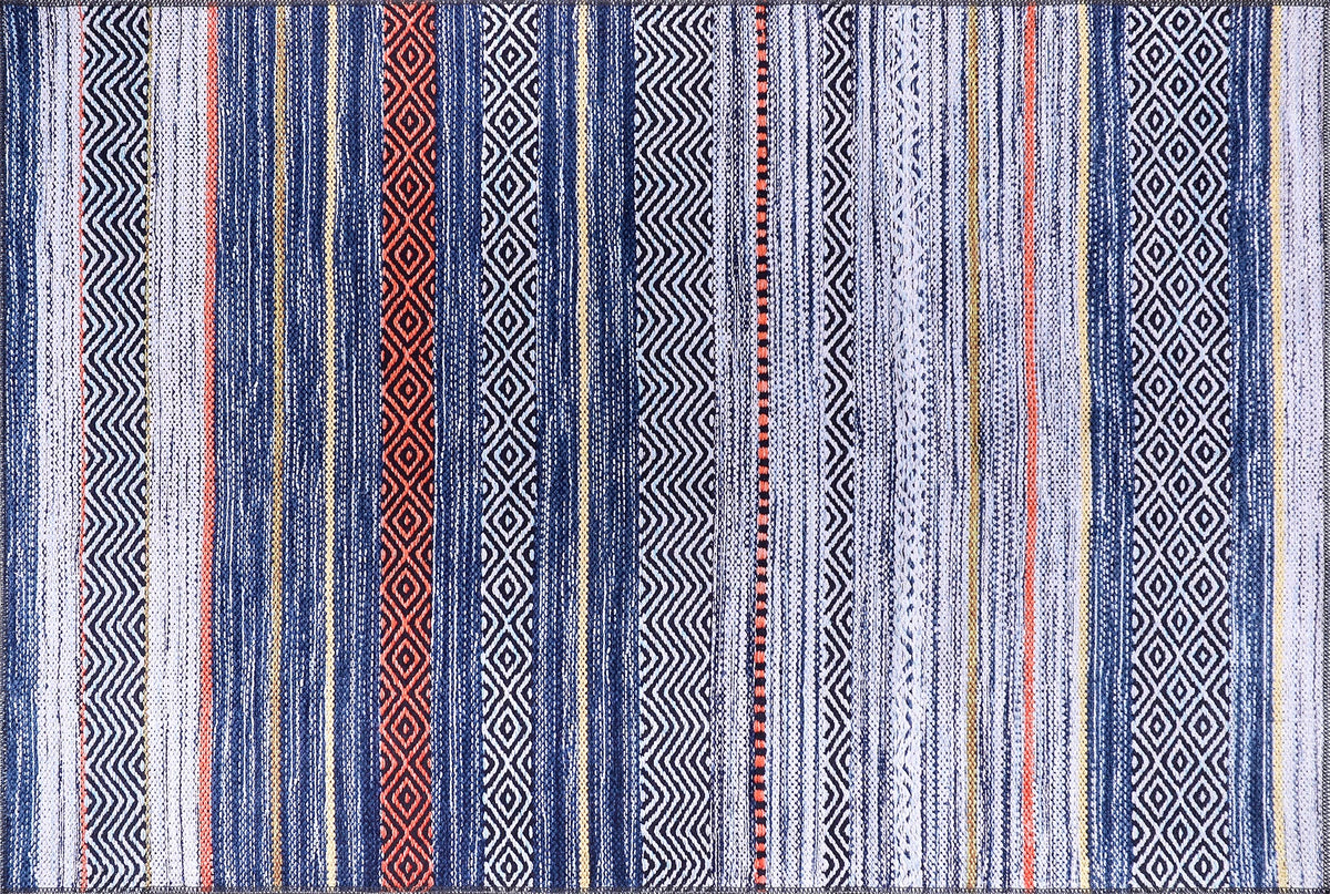 Tapis Abstrait Bleu Marine Lavable Isée, vue principale