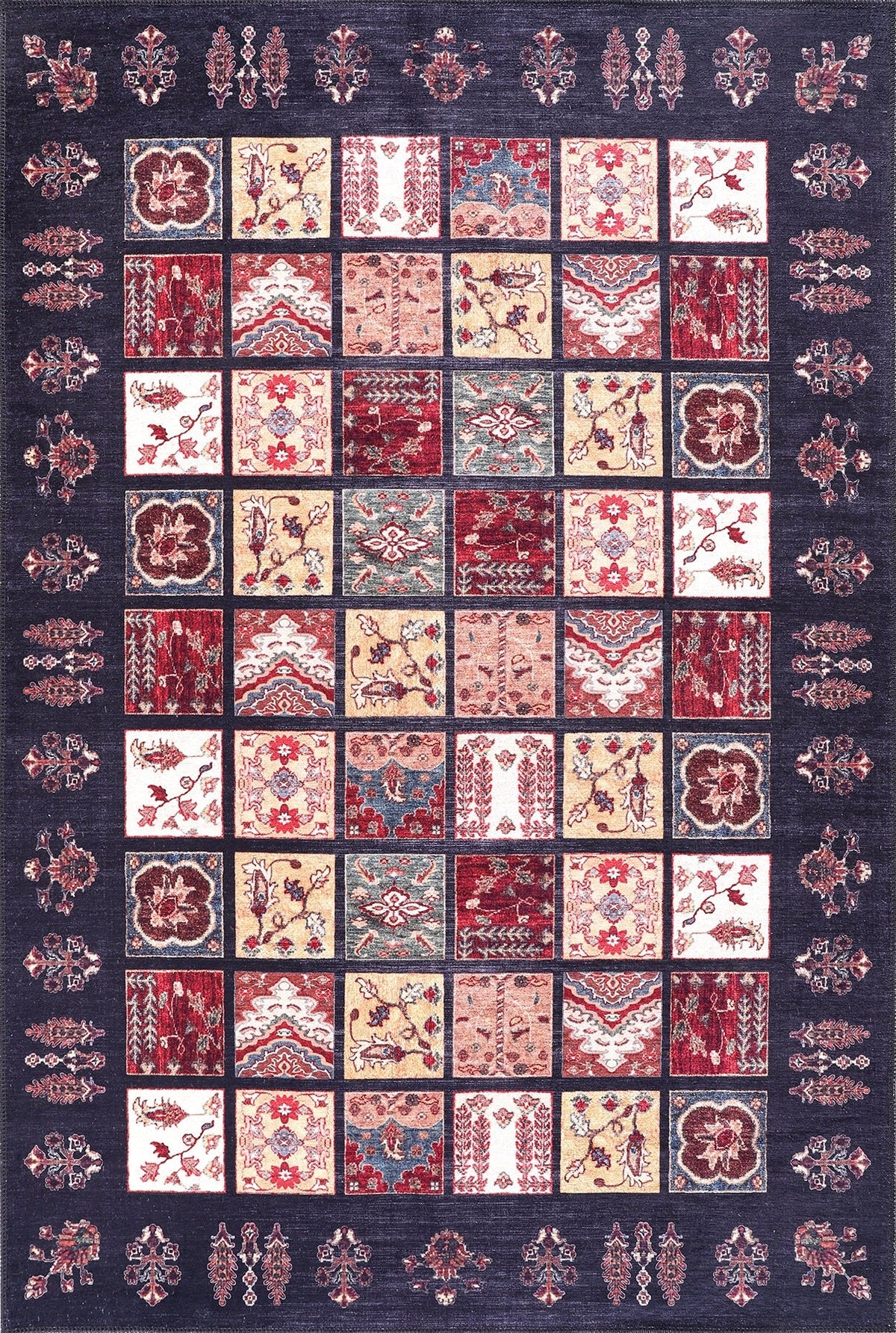 Détail du motif du tapis ethnique vintage crème et blanc lavable Anya
