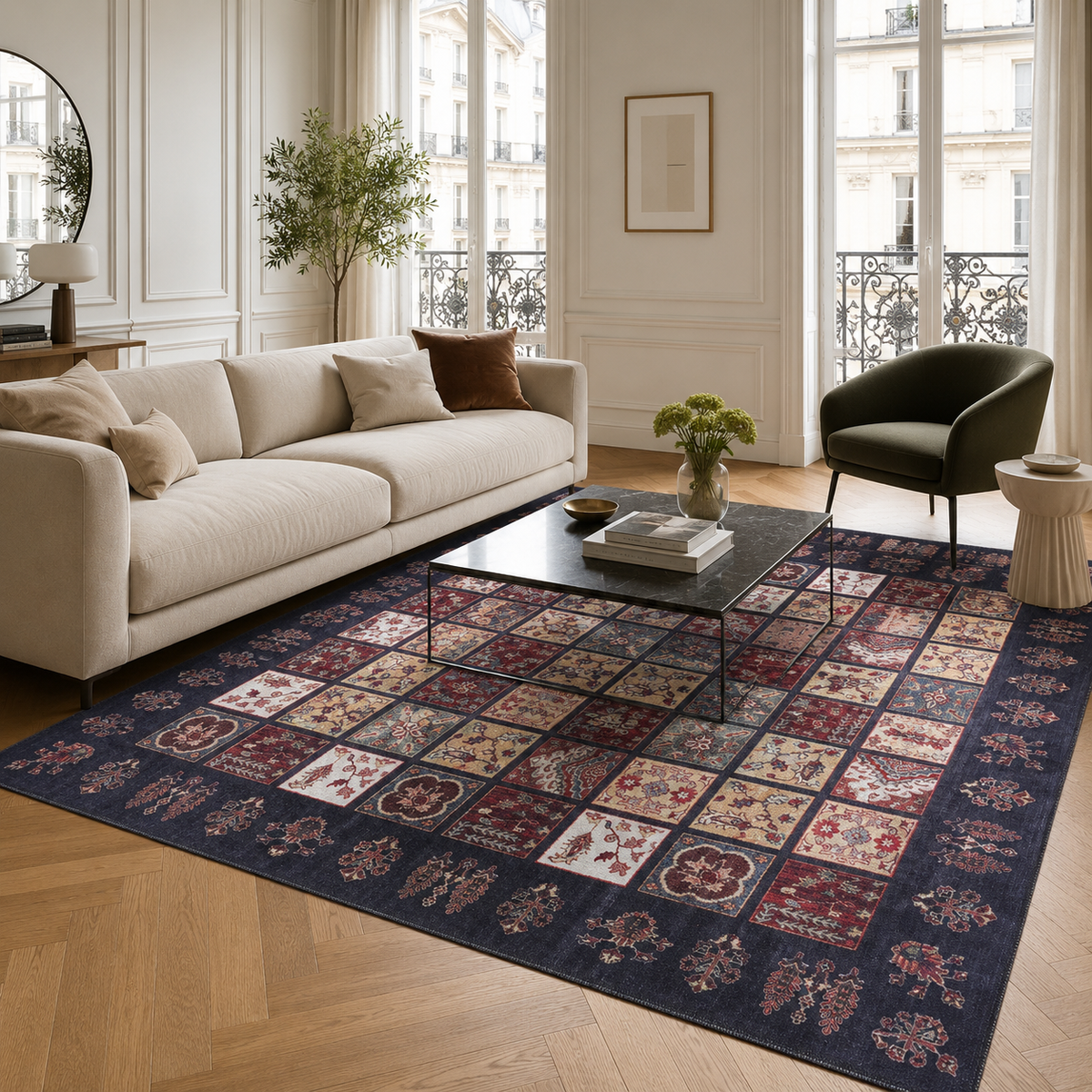 Tapis Ethnique Vintage Crème et Blanc Lavable Anya, vue 9