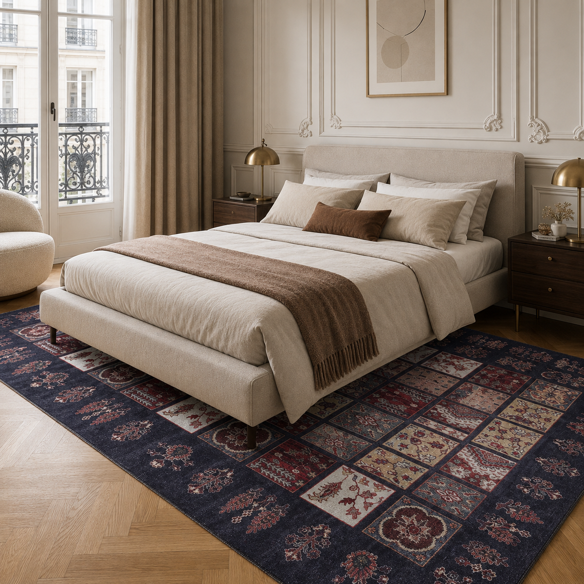 Tapis Ethnique Vintage Crème et Blanc Lavable Anya, vue 11