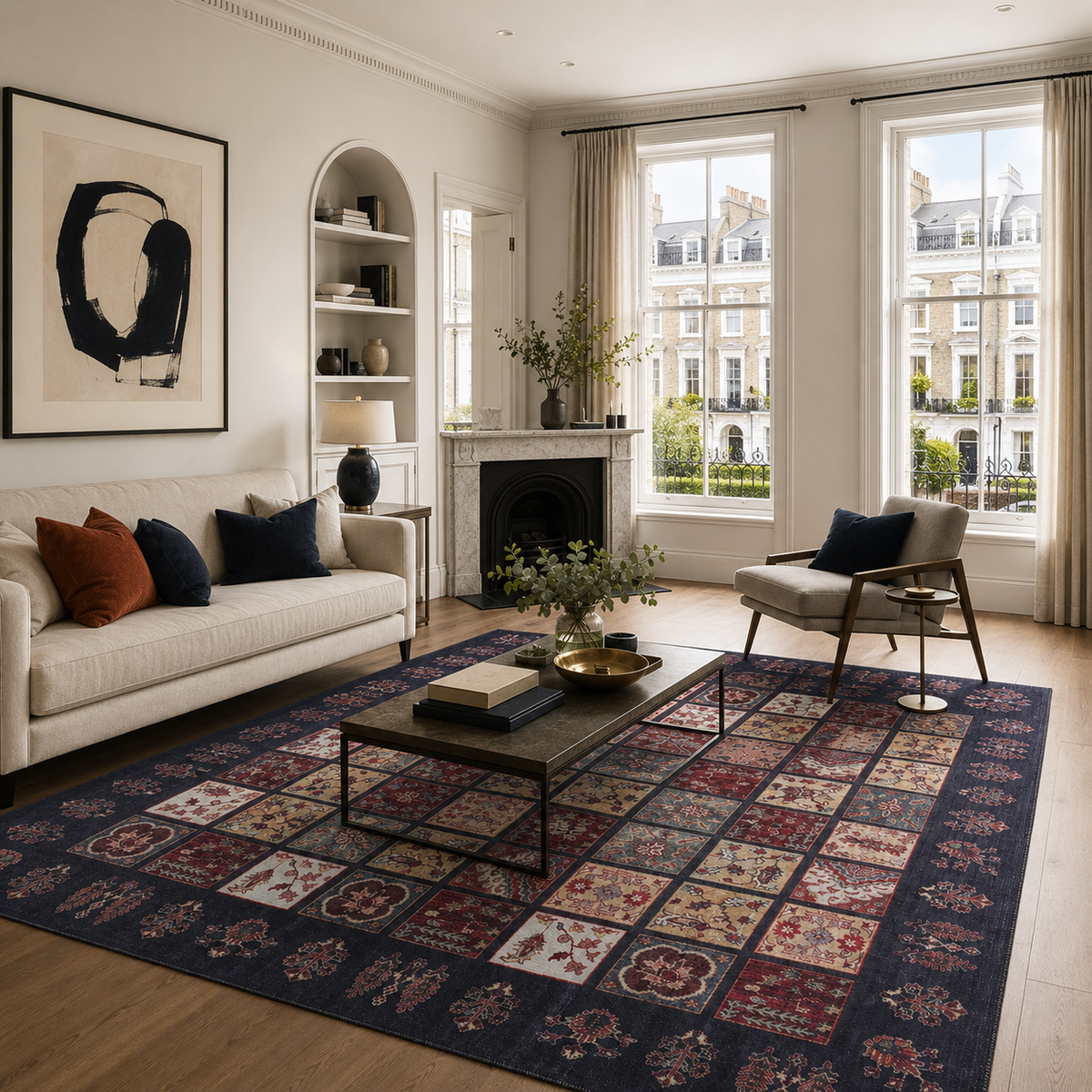 Tapis Ethnique Vintage Crème et Blanc Lavable Anya, vue 7