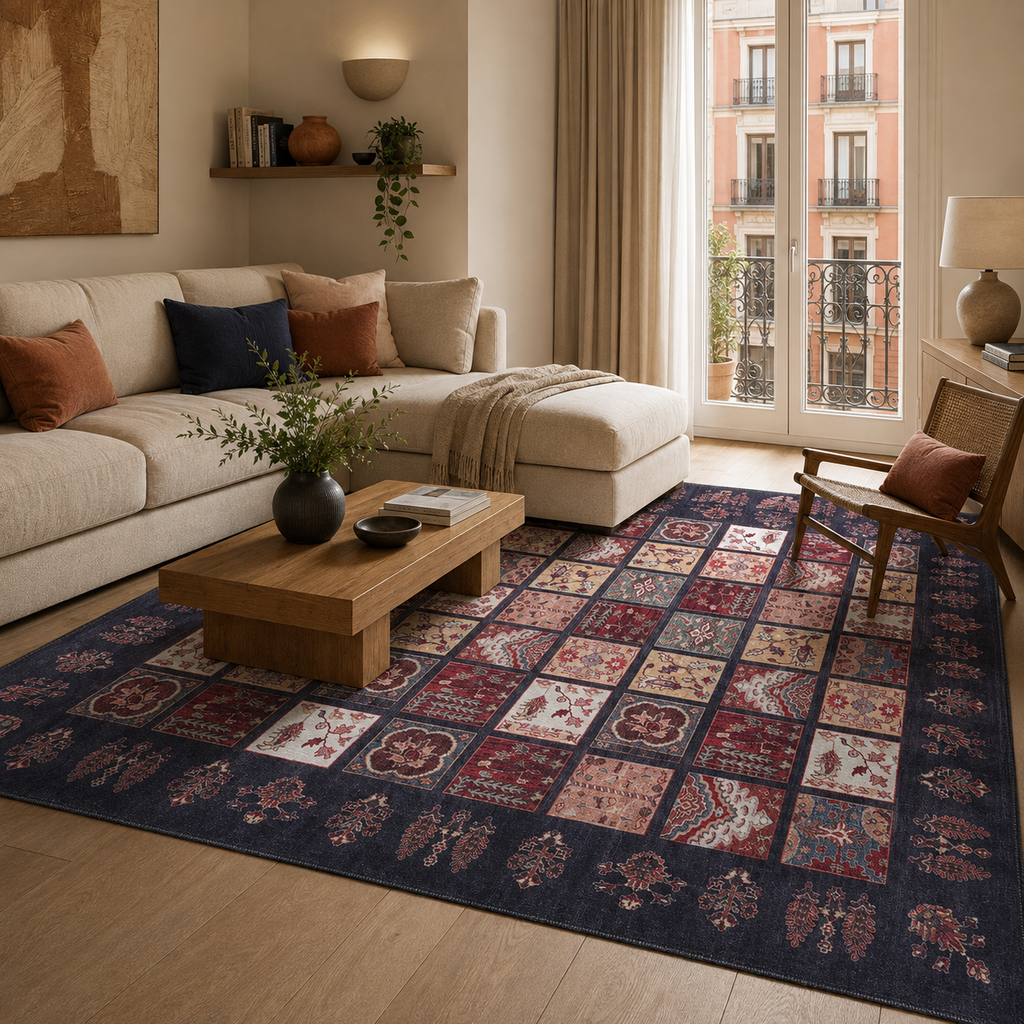 Tapis Ethnique Vintage Crème et Blanc Lavable Anya, vue 14