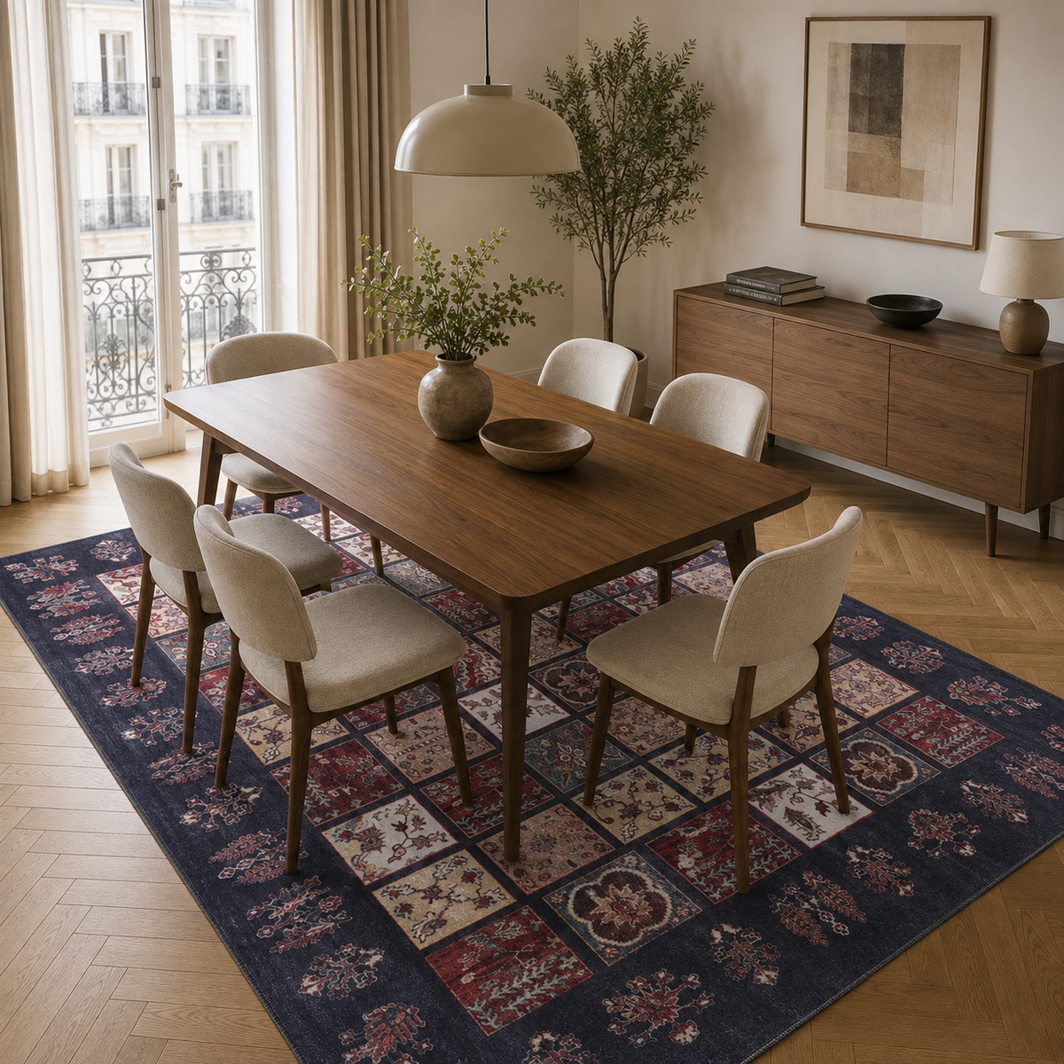 Tapis Ethnique Vintage Crème et Blanc Lavable Anya, vue 15