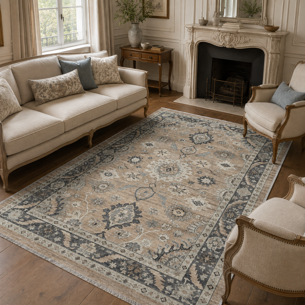 Tapis Géométrique Vintage Crème et Blanc Lavable Ginevra, vue 4