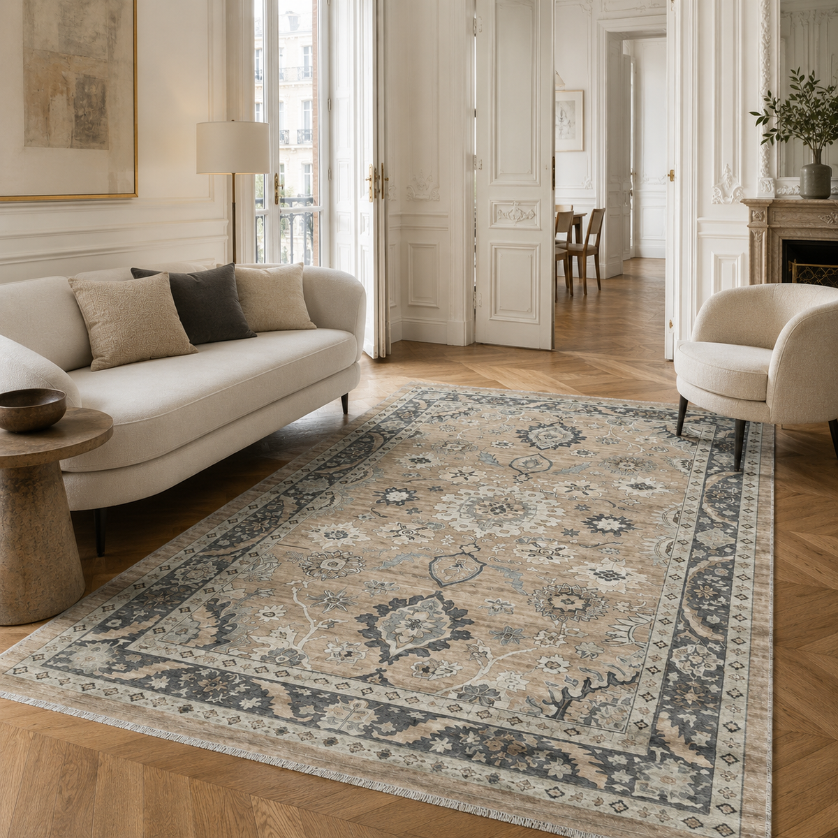 Tapis Géométrique Vintage Crème et Blanc Lavable Ginevra, vue 5