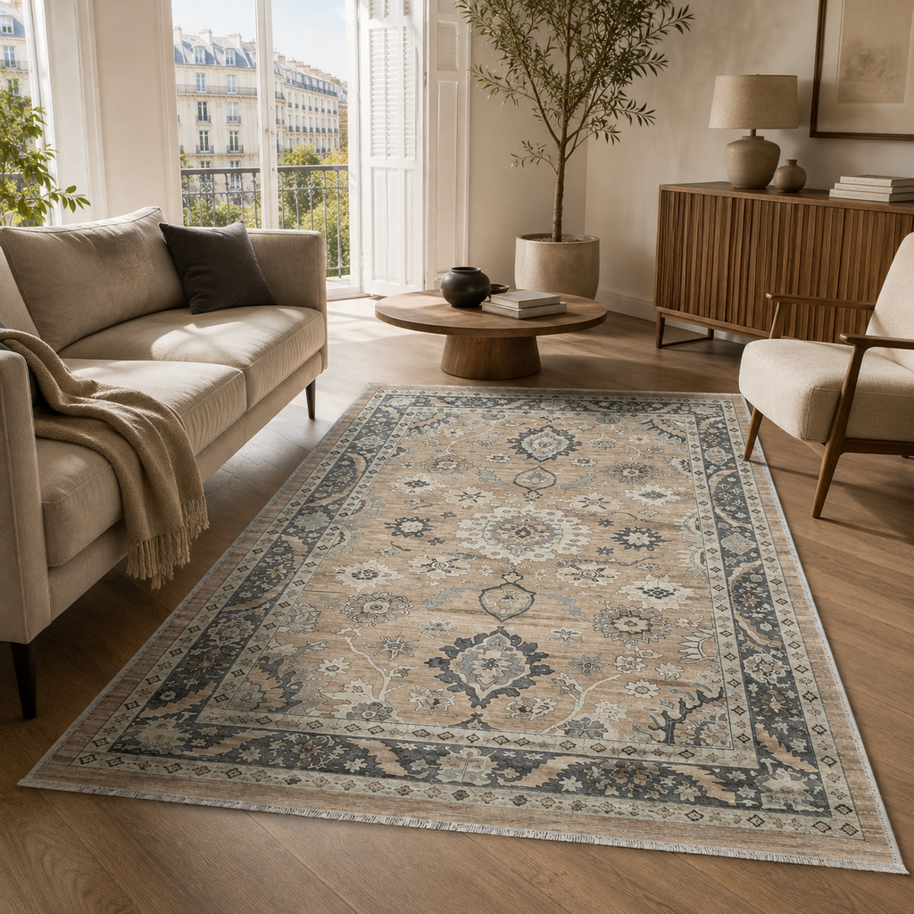 Tapis Géométrique Vintage Crème et Blanc Lavable Ginevra, vue 6